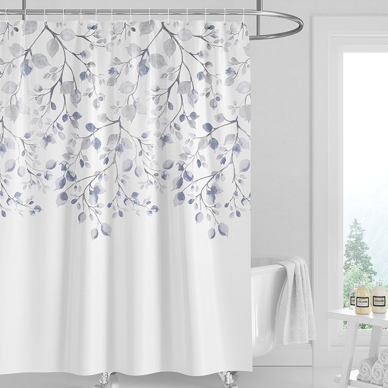 Cortină de duș din poliester, cu imprimeu floral, impermeabilă și rezistentă la mucegai, îngroșată, fără montaj
