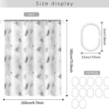 Cortină de duș PEVA imprimată, material ecologic, grosime 0,08 mm, fără găuri, model frunze
