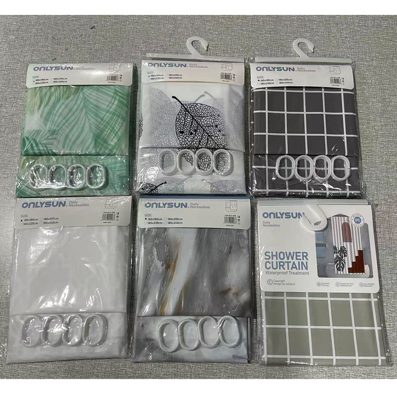 Cortină de duș PEVA imprimată, material ecologic, grosime 0,08 mm, fără găuri, model frunze