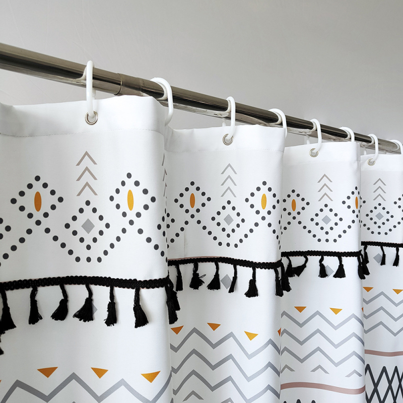 Perdea de duș boemă geometrică, personalizată, impermeabilă, cu imprimare digitală, stil minimalist pentru baie