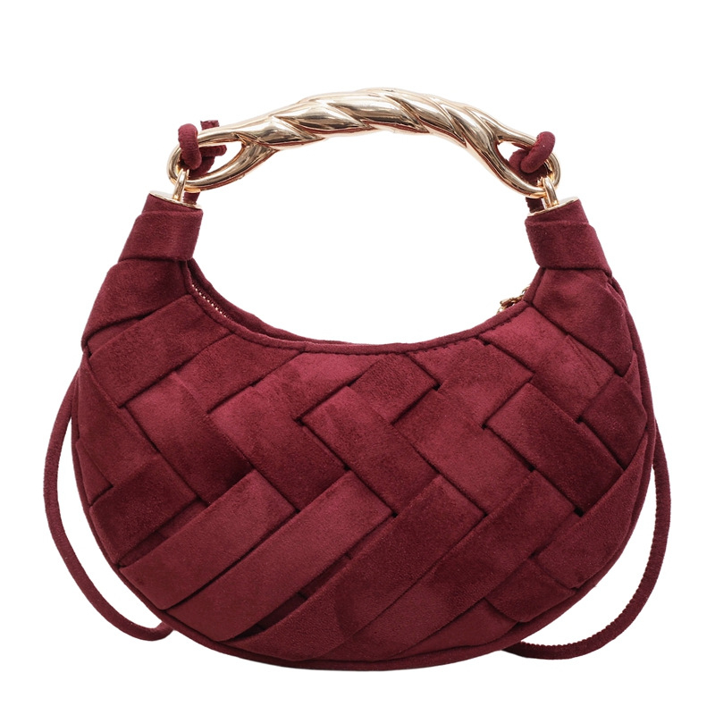 Pletena ramena torba od nubuk velura, elegantna crossbody torba s dizajnom u obliku polumjeseca, pogodna za svakodnevnu uporabu