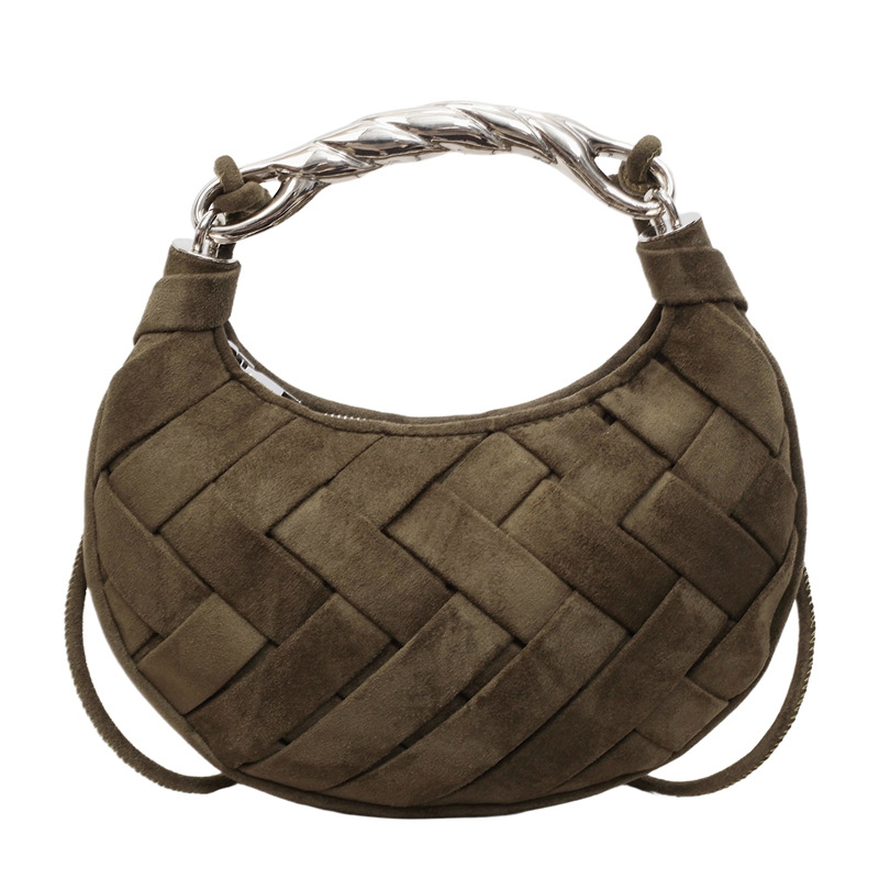 Pletena ramena torba od nubuk velura, elegantna crossbody torba s dizajnom u obliku polumjeseca, pogodna za svakodnevnu uporabu