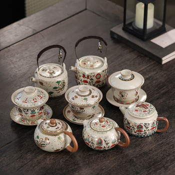 Set ceai din porțelan Ru, gaiwan și ceainic, ceramică în stil retro