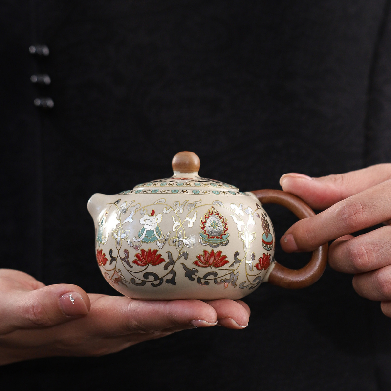 Set ceai din porțelan Ru, gaiwan și ceainic, ceramică în stil retro
