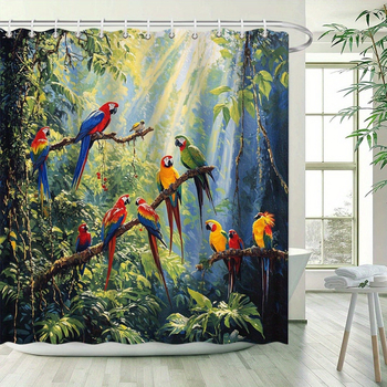 Cortină de duș tropicală cu papagal macaw, material poliester
