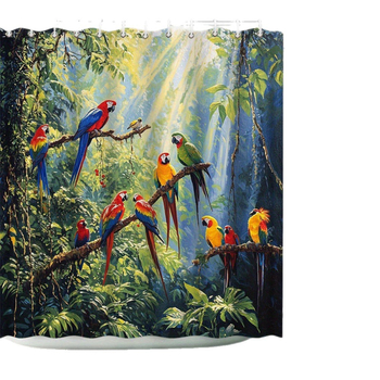 Cortină de duș tropicală cu papagal macaw, material poliester