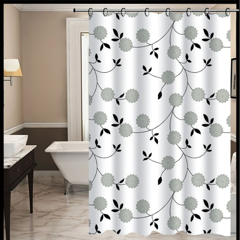 Cortină de duș PEVA cu imprimeu floral estompat, impermeabilă pentru uz zilnic, include inel pentru perdea, logo personalizabil