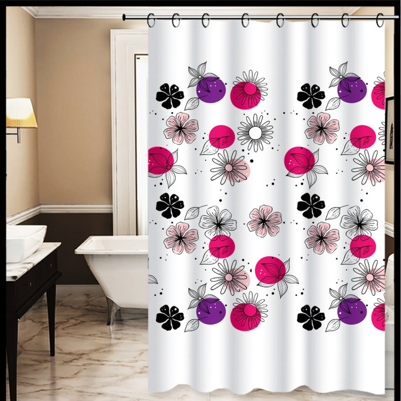 Cortină de duș PEVA cu imprimeu floral estompat, impermeabilă pentru uz zilnic, include inel pentru perdea, logo personalizabil