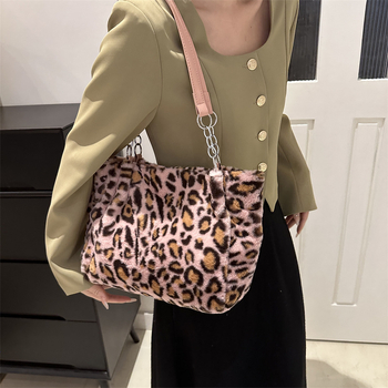 Minimalistička torba velike kapacitete s leopard uzorkom, pliš tote torba za rame za žene