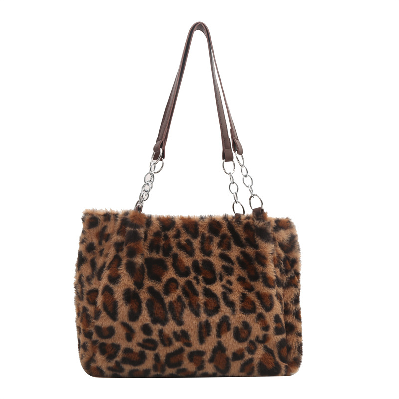Minimalistička torba velike kapacitete s leopard uzorkom, pliš tote torba za rame za žene