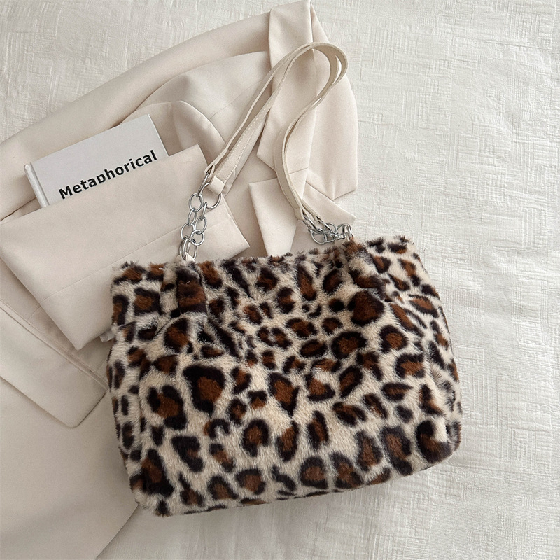 Minimalistička torba velike kapacitete s leopard uzorkom, pliš tote torba za rame za žene