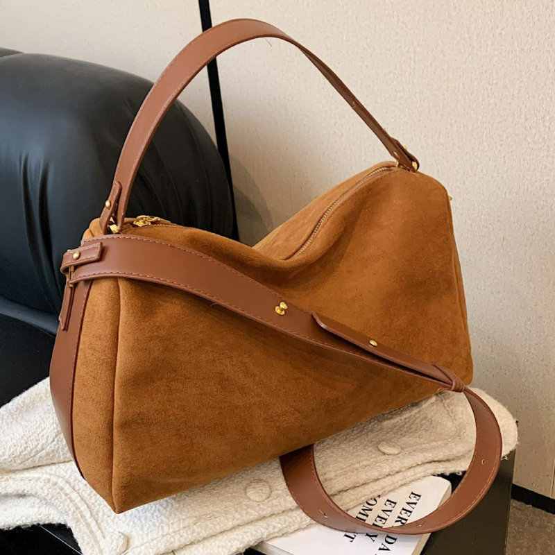 Retro velurova ženska torbica, visokokvalitetan dojam, jesensko-zimska sezona, velika kapaciteta, za rame i crossbody