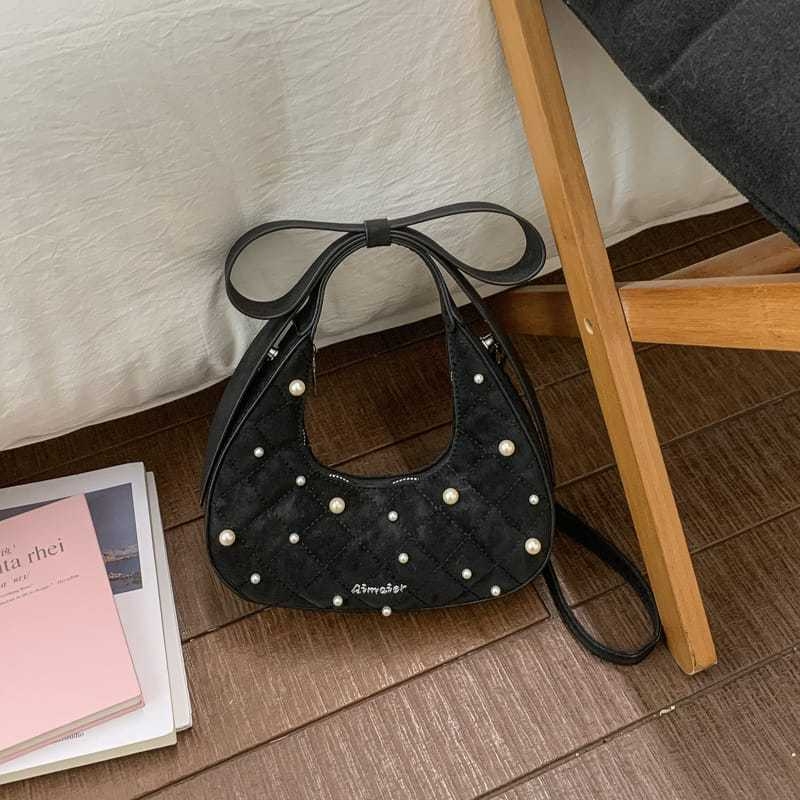 2026 nova Crescent torba s dijamantnim šivanjem i bisernom mašnicom, ženska crossbody torba s kaišem, luksuzna i svestrana