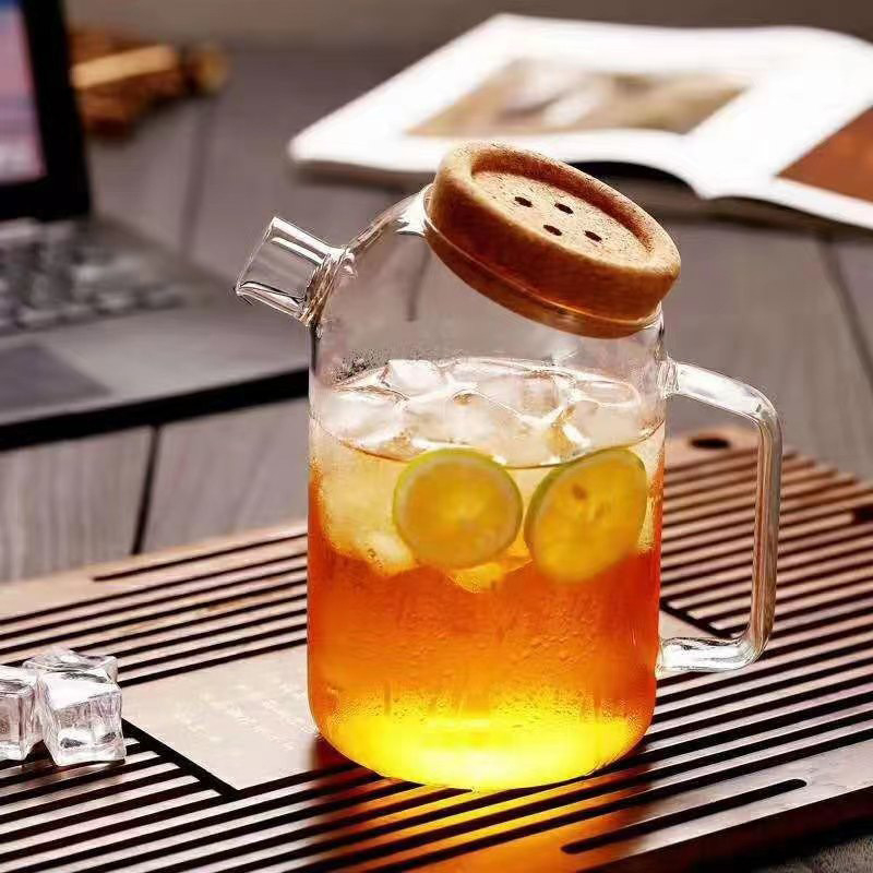 Cană creativă pentru apă rece, cu dop din plută, sticlă transparentă îngroșată, capacitate mare, pentru suc și ceai, pentru plită electrică din ceramică