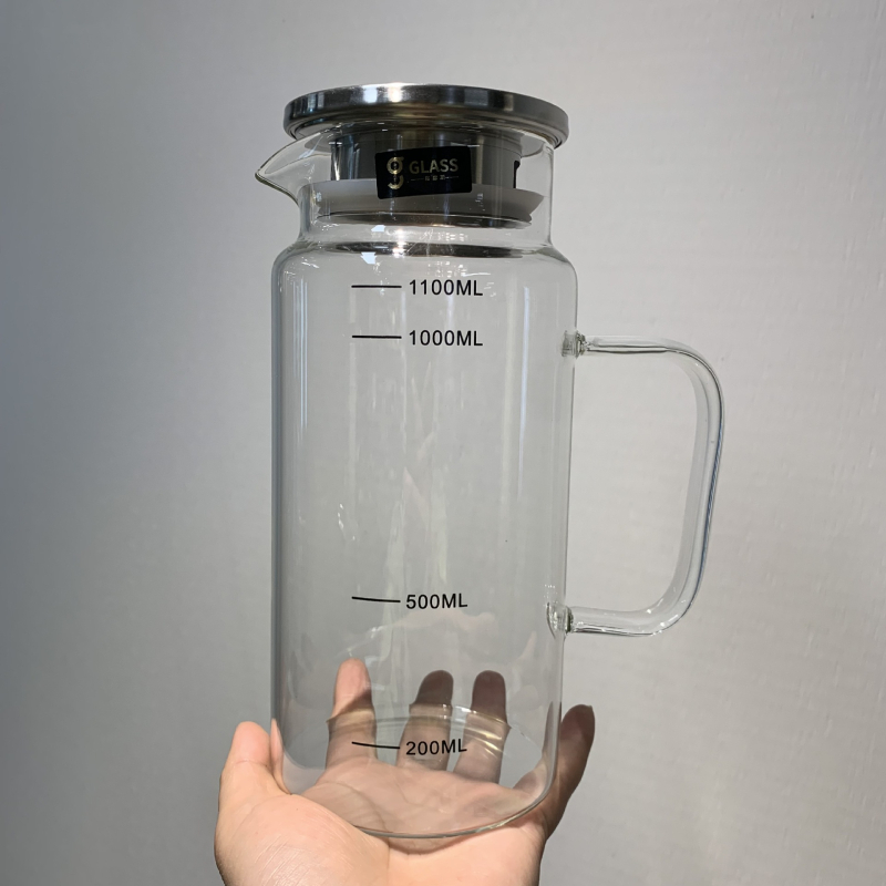 Ceainic din sticlă transparent, cu pereți drepți, capac din oțel inoxidabil, pentru sucuri și băuturi, disponibil în mai multe dimensiuni