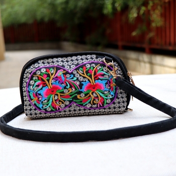 Etno inspirirana izšivana platnena torbica s novčanikom, ženska torba na rame ili crossbody za mobitel
