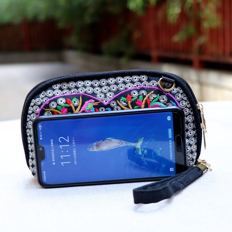 Etno inspirirana izšivana platnena torbica s novčanikom, ženska torba na rame ili crossbody za mobitel