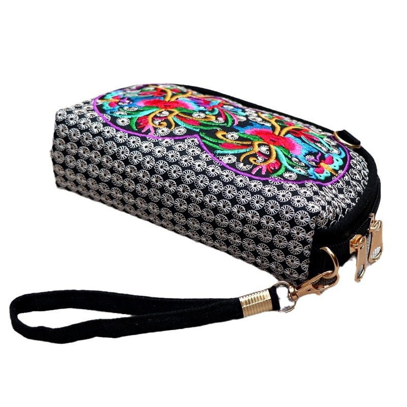 Etno inspirirana izšivana platnena torbica s novčanikom, ženska torba na rame ili crossbody za mobitel