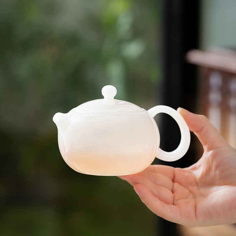 Set ceai Gongfu din porțelan alb, textură asemănătoare jadului, cutie cadou de lux, imprimare logo disponibil