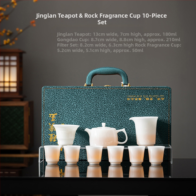 Set ceai Gongfu din porțelan alb, textură asemănătoare jadului, cutie cadou de lux, imprimare logo disponibil