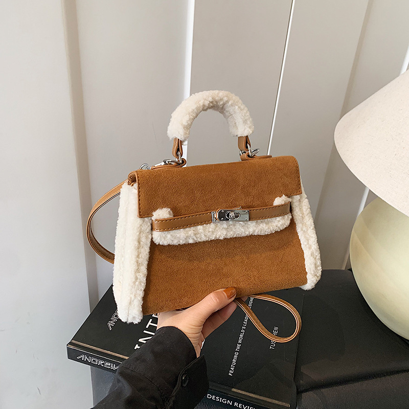 Korejskog stila, svestrana mala kvadratna torbica za žene, zimska kolekcija 2025, matna pliš tekstura, crossbody torba s jednim remenom
