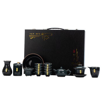 Set de ceai în stil Ru kiln, set ceramic mare, cu personalizare logo, cutie cadou, pentru 6-10 persoane, stil modern