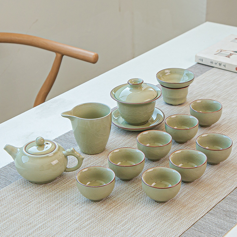 Set de ceai în stil Ru kiln, set ceramic mare, cu personalizare logo, cutie cadou, pentru 6-10 persoane, stil modern