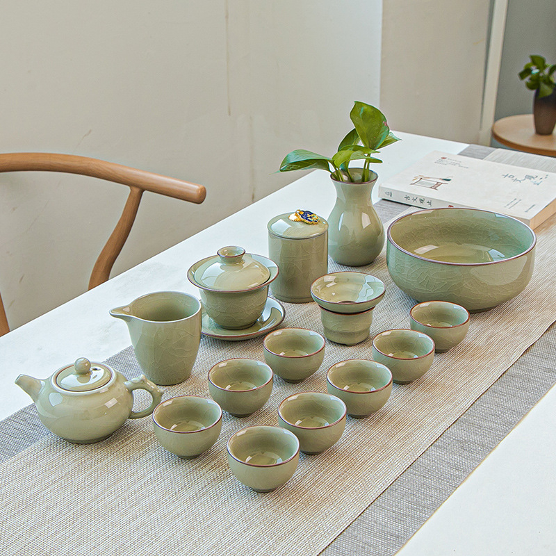 Set de ceai în stil Ru kiln, set ceramic mare, cu personalizare logo, cutie cadou, pentru 6-10 persoane, stil modern