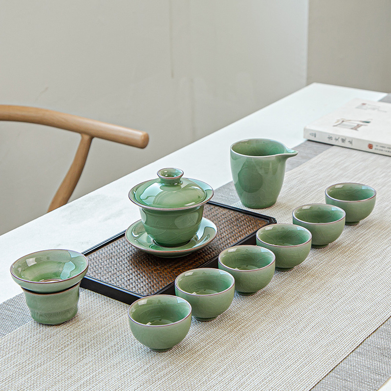Set de ceai în stil Ru kiln, set ceramic mare, cu personalizare logo, cutie cadou, pentru 6-10 persoane, stil modern