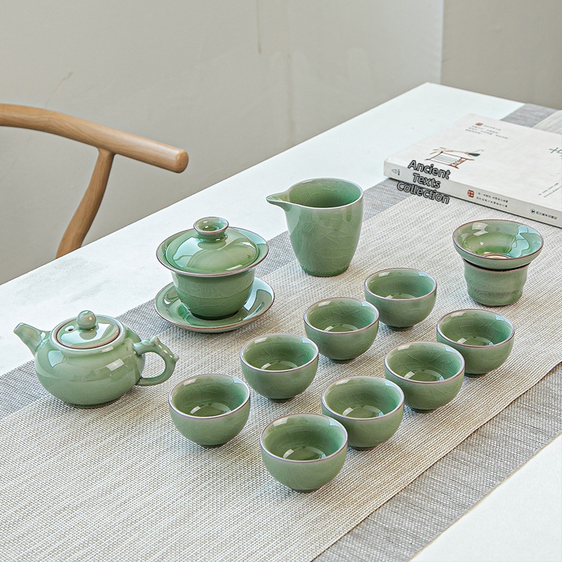 Set de ceai în stil Ru kiln, set ceramic mare, cu personalizare logo, cutie cadou, pentru 6-10 persoane, stil modern