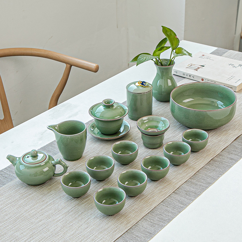 Set de ceai în stil Ru kiln, set ceramic mare, cu personalizare logo, cutie cadou, pentru 6-10 persoane, stil modern