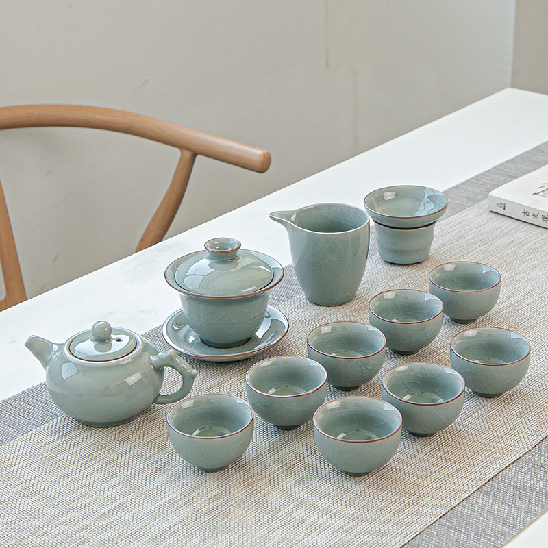 Set de ceai în stil Ru kiln, set ceramic mare, cu personalizare logo, cutie cadou, pentru 6-10 persoane, stil modern
