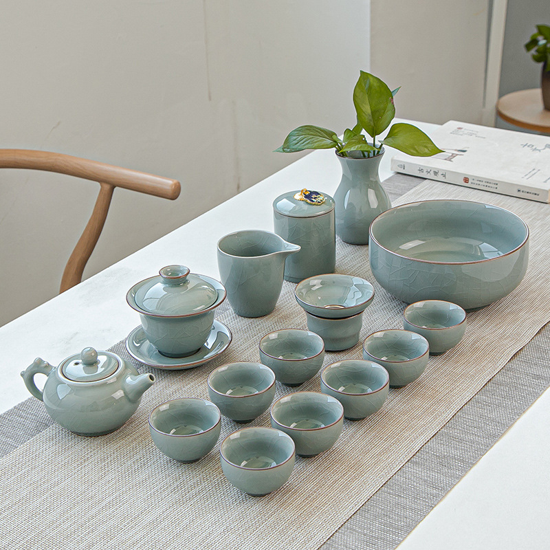Set de ceai în stil Ru kiln, set ceramic mare, cu personalizare logo, cutie cadou, pentru 6-10 persoane, stil modern