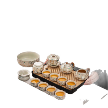 Set de ceai ceramic Ru Kiln, Dunhuang, pentru casă și birou, lux discret, ceainic ceramic cu capac, bol cu capac, tavă pentru ceai uscat și accesorii Kung Fu Tea