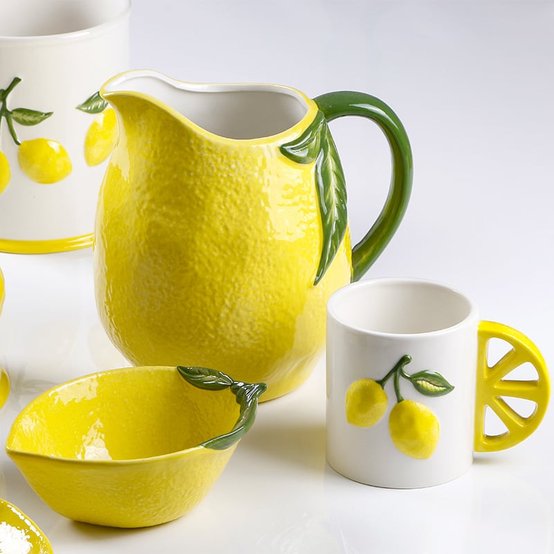OMK Sticlă de apă ceramică creativă, rezistentă la temperaturi ridicate, relief de lămâie pictat manual, capacitate mare