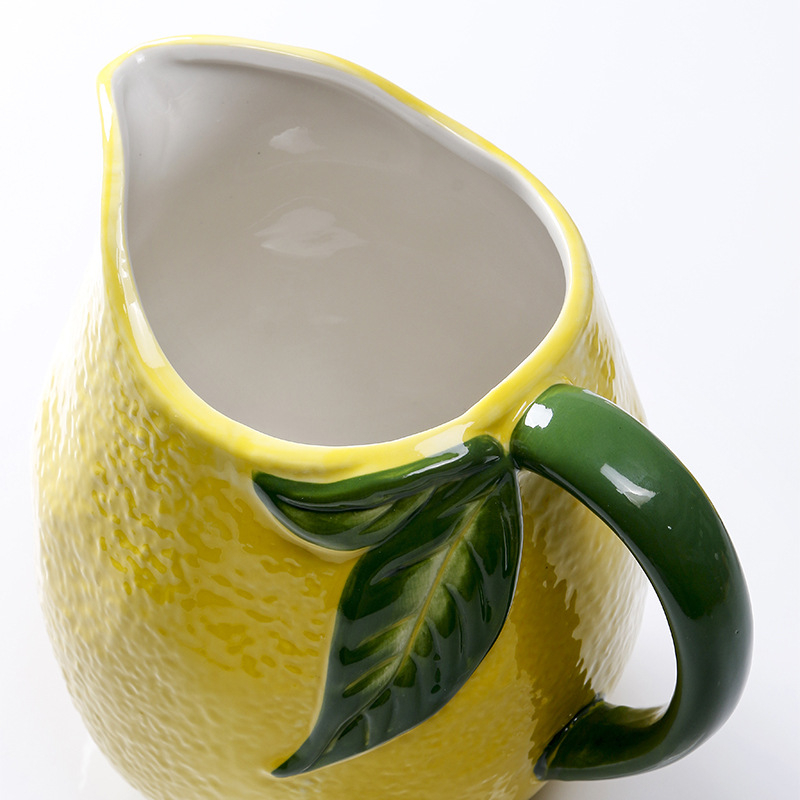 OMK Sticlă de apă ceramică creativă, rezistentă la temperaturi ridicate, relief de lămâie pictat manual, capacitate mare