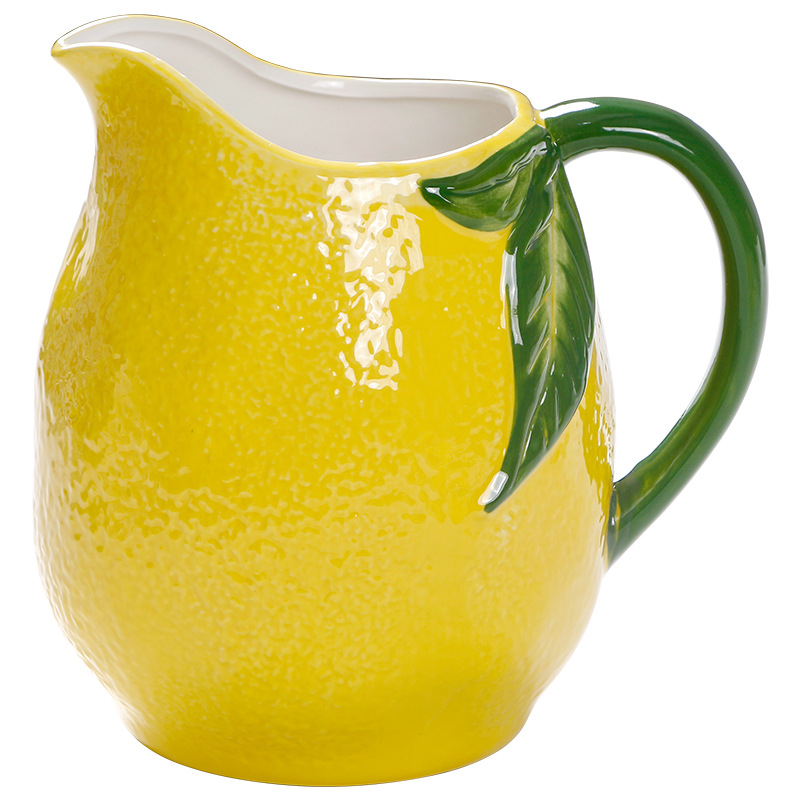 OMK Sticlă de apă ceramică creativă, rezistentă la temperaturi ridicate, relief de lămâie pictat manual, capacitate mare