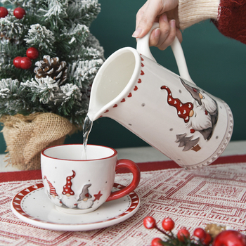 Set ceramic pentru apă rece, inspirație de Crăciun, stil nordic, capacitate mare, fără capac, cu mâner, design în relief, set de băut pentru uz casnic