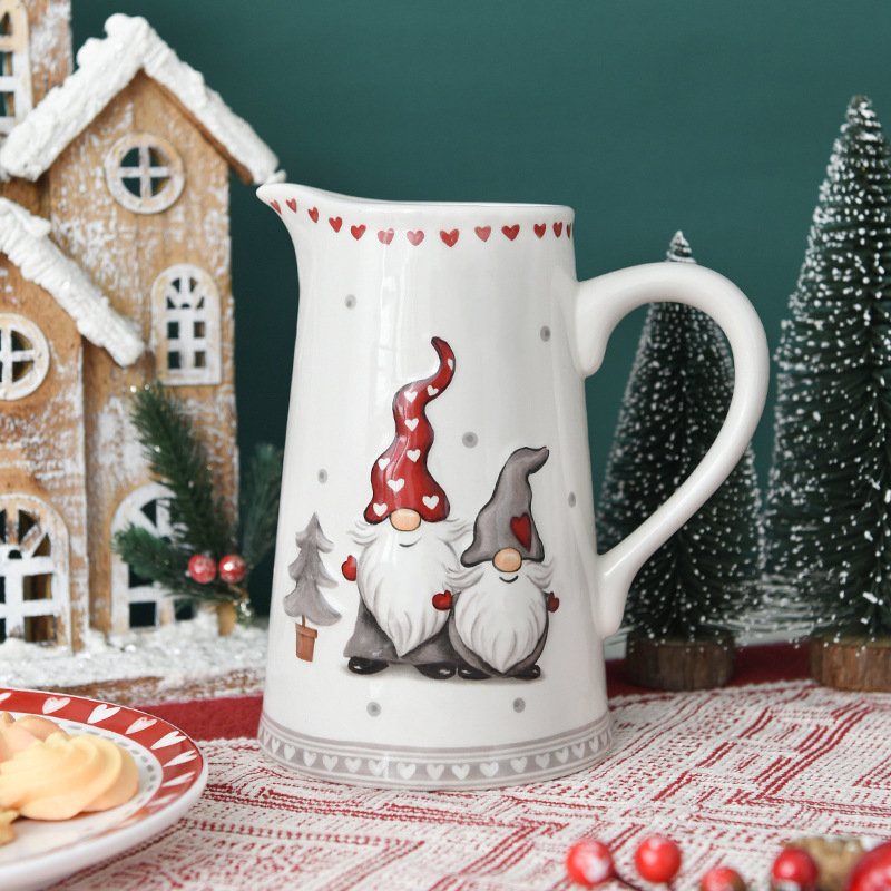 Set ceramic pentru apă rece, inspirație de Crăciun, stil nordic, capacitate mare, fără capac, cu mâner, design în relief, set de băut pentru uz casnic