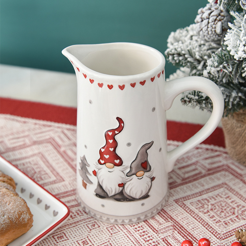 Set ceramic pentru apă rece, inspirație de Crăciun, stil nordic, capacitate mare, fără capac, cu mâner, design în relief, set de băut pentru uz casnic