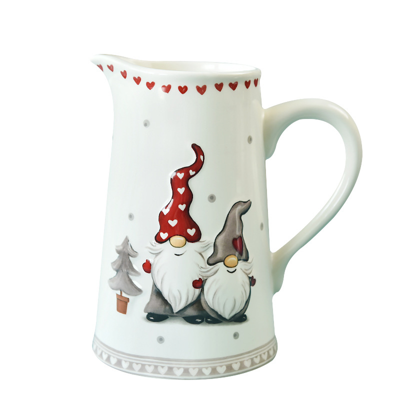 Set ceramic pentru apă rece, inspirație de Crăciun, stil nordic, capacitate mare, fără capac, cu mâner, design în relief, set de băut pentru uz casnic