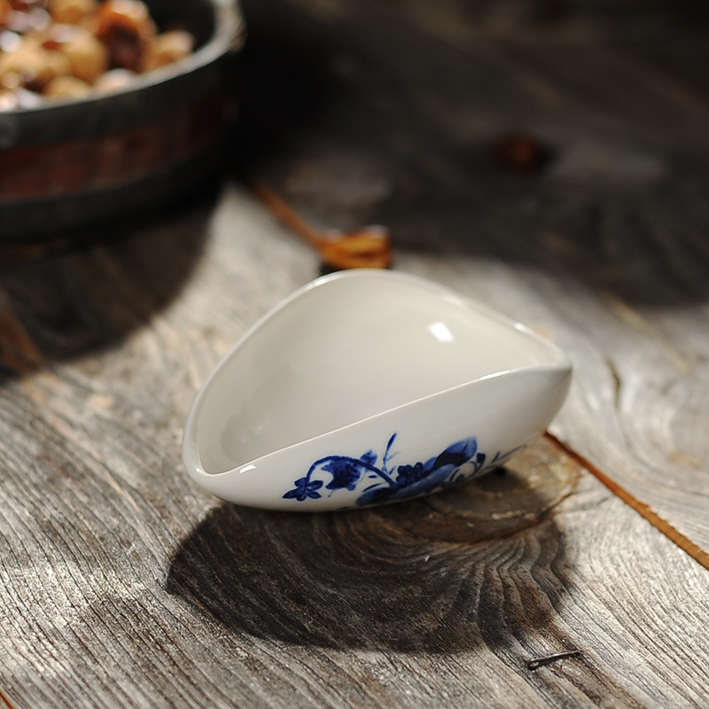Linguriță de ceai din porțelan albastru-alb pentru ceremonia Gongfu — linguriță din ceramică pentru frunze de ceai, cu siglă