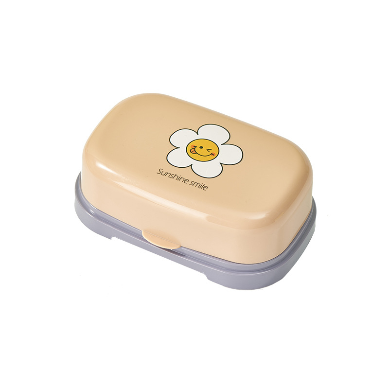 Cutie de săpun cu floare de soare, drenaj, suport de săpun pentru baie, capac rabatabil, pentru cămine studențești