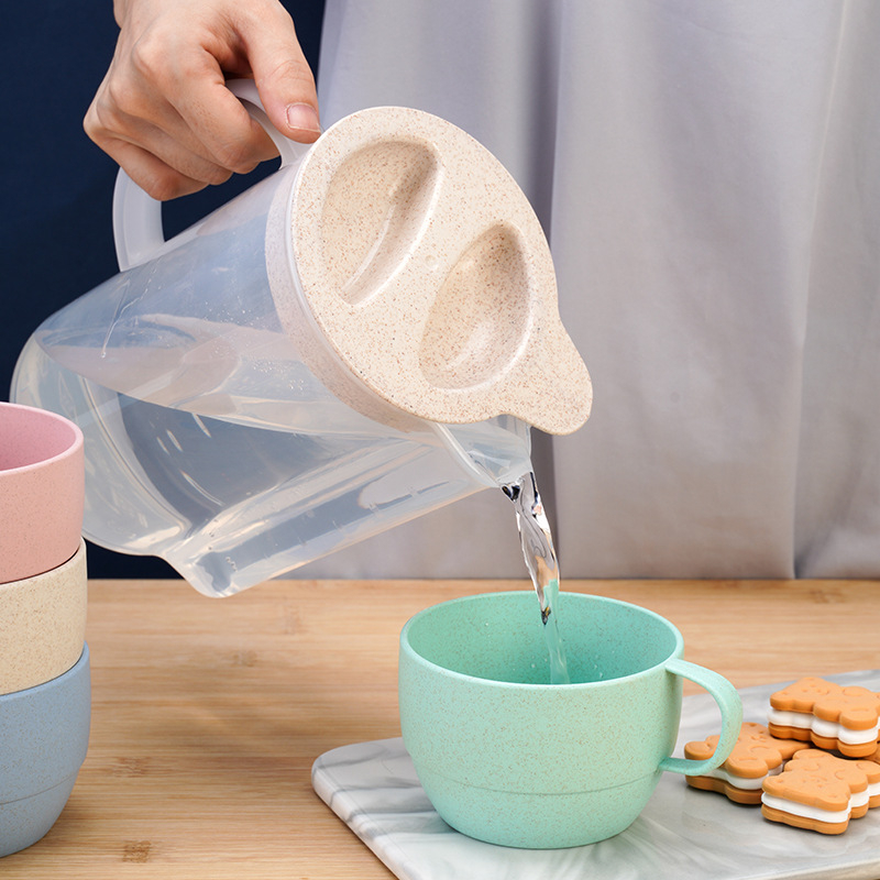 Set minimalist din plastic pentru acasă: ceainic și cești, 1,6 L, rezistent la temperaturi, pentru ceai și băuturi