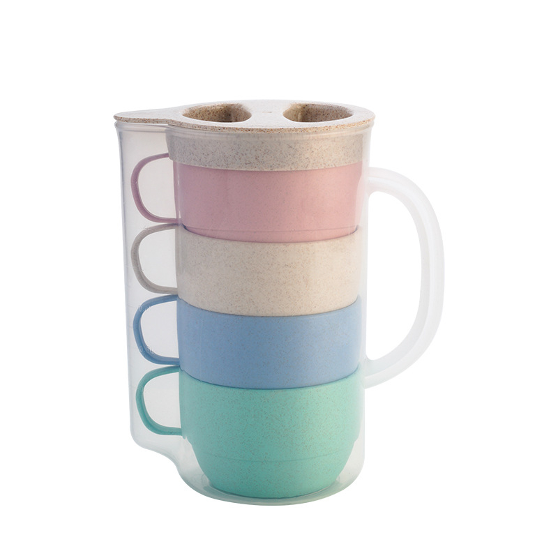 Set minimalist din plastic pentru acasă: ceainic și cești, 1,6 L, rezistent la temperaturi, pentru ceai și băuturi