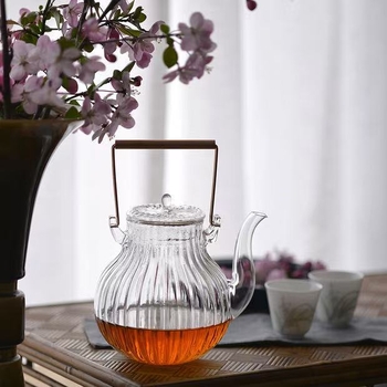 Ceainic de uz casnic din sticlă borosilicat transparentă, poate fi încălzit pe plită electrică ceramică, ceainic cu model de crizantemă