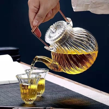 Ceainic de uz casnic din sticlă borosilicat transparentă, poate fi încălzit pe plită electrică ceramică, ceainic cu model de crizantemă