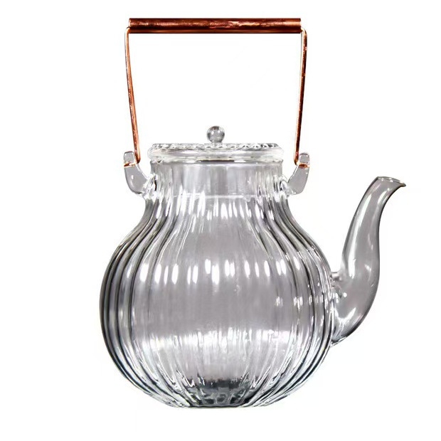 Ceainic de uz casnic din sticlă borosilicat transparentă, poate fi încălzit pe plită electrică ceramică, ceainic cu model de crizantemă