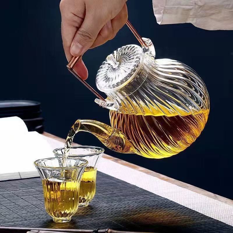 Ceainic de uz casnic din sticlă borosilicat transparentă, poate fi încălzit pe plită electrică ceramică, ceainic cu model de crizantemă
