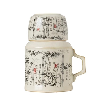 Ceainic ceramic Celadon cu motiv bambus în cerneală, portabil pentru călătorii, capacitate mare